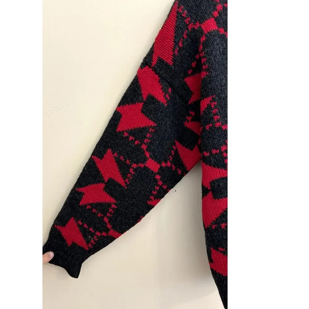 Vintage 90s Woolrich Red Black Abstract 100% Wool Pullover Sweater Men's Medium